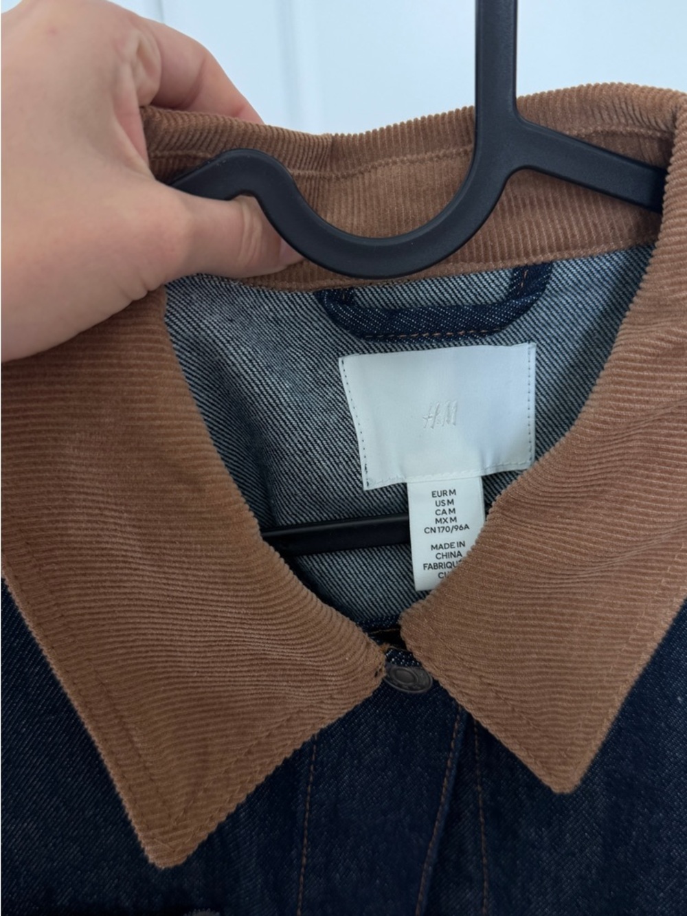 Dark Denim Jacket with Brown Corduroy Collar - Picture 2 of 5